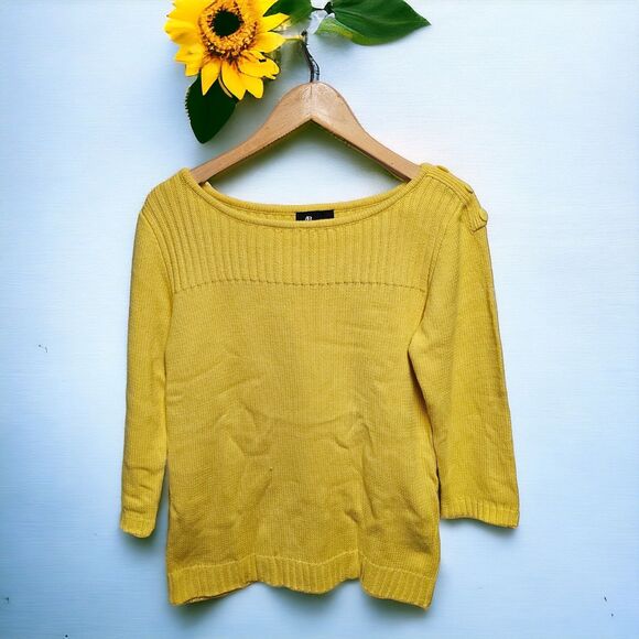 AB Studios Sweater Yellow Ribbed Top Large Sweater - Picture 1 of 8